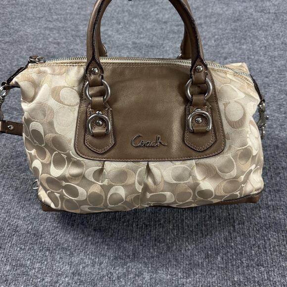 Coach Ashley Signature Satchel Handbag Purse Khaki Brown Colorway Casual Work - Picture 2 of 14